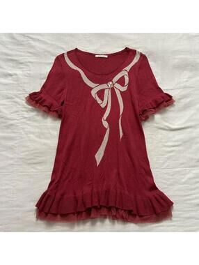 Axes Femme Red bow knit top with ruffles and rhinestones Size medium